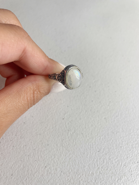 Rainbow Moonstone Sterling Silver Ring